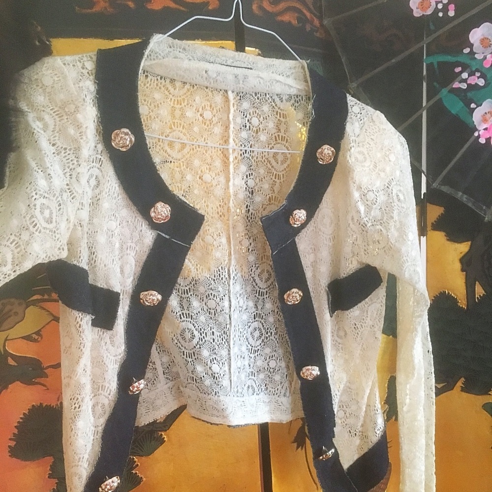 Handmade lace and denim vintage jacket